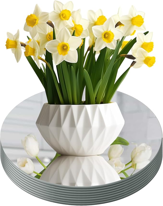 Round Mirror Centerpieces, Set of 12 Pcs 8" Round Glass Mirror Centerpieces for Tables, Glass Trays for Wedding Decorations, Parties, Baby Shower Party