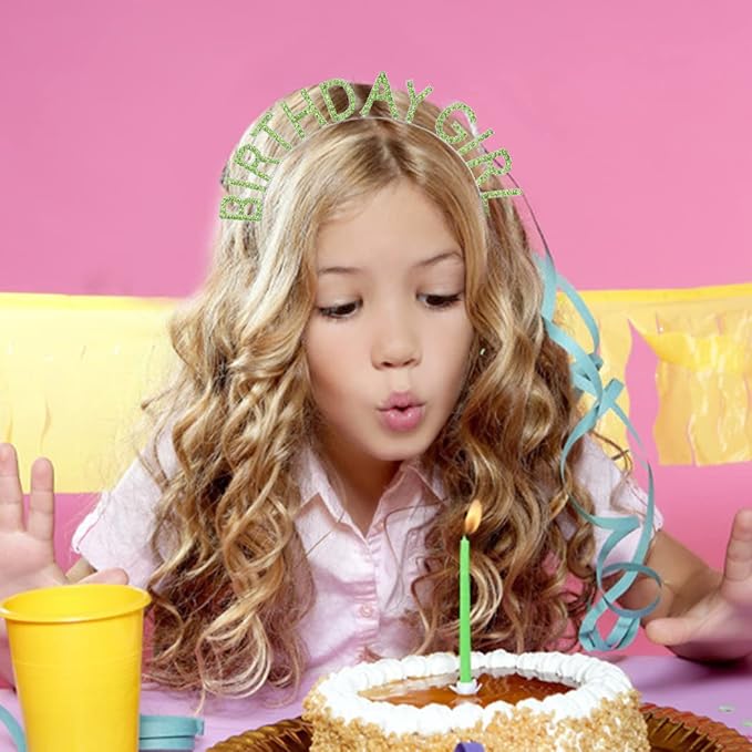 AOPRIE Happy Birthday Princess Crown Tiara, Silver Green, for Women and Girls, Rhinestone Birthday Accessories