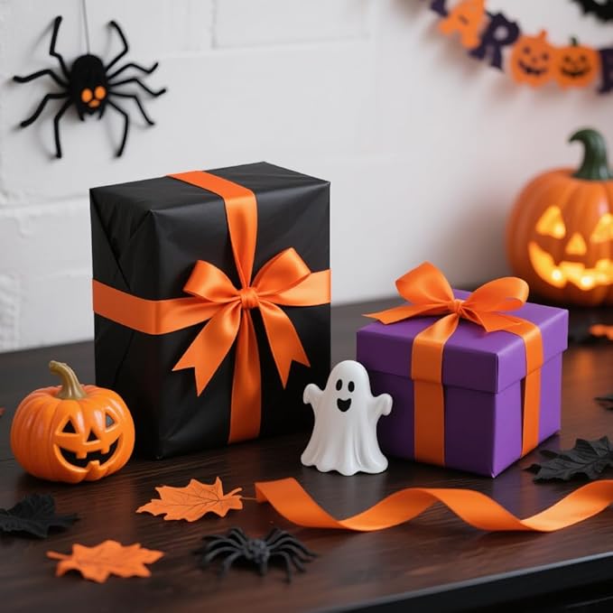 1" x 100 Yards Orange Ribbon, Orange Satin Ribbons for Gift Wrapping, DIY Craft, Flower Bouquet, Valentine's Day, Halloween and Birthday Party Decoration