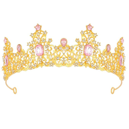 Didder Pink Gold Princess Crown Birthday Tiara Prom Queen Tiaras and Crowns for Women and Girls Halloween Costume Headpiece Hair Accessories