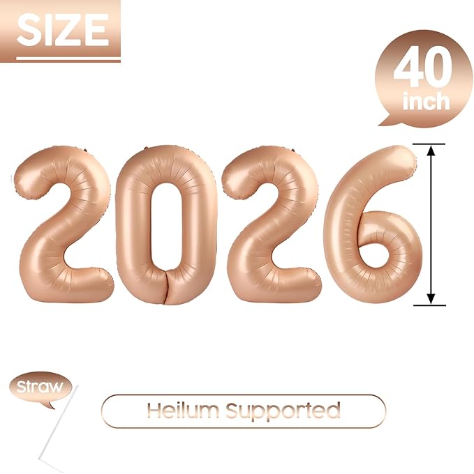 2026 Balloon - Light Brown Birthday Number Balloons, 40 Inch Large Foil Balloons for Men Women Boys Girls Light Brown Themed Birthday Decorations，Number 2026 Balloon