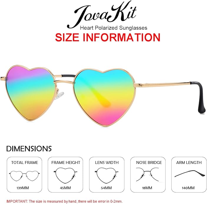 JOVAKIT Polarized Heart Sunglasses for Women Fashion Lovely Style Metal Frame UV400 Protection Lens