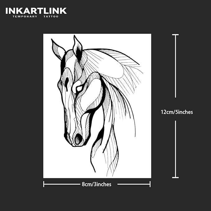 INKARTLINK Tattoo Tech, 2 Sheets Medium Semi Permanent Tattoo, Adult Art Design Temporary Tattoos, Lasts 1-2 Weeks, Waterproof, Realistic Look, No Adhesive, No Reflection (White Horse Design)