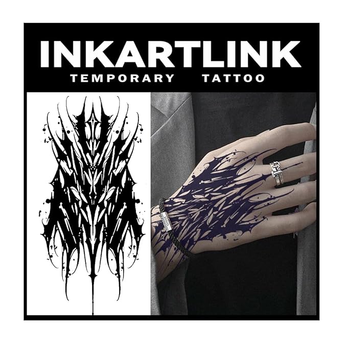 INKARTLINK Tattoo Tech,2 Sheets Extra-Large Semi Permanent Tattoo,Adult Art Design Temporary Tattoos, Lasts 1-2 Weeks, Waterproof, Realistic look, No Adhesive, No reflection (INK Demon Design?