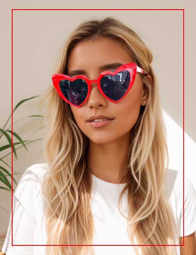 8 Pack Heart Sunglasses Vintage Cat Eye Heart Glasses Retro Bachelorette Bride Sunglasses Bulk for Women