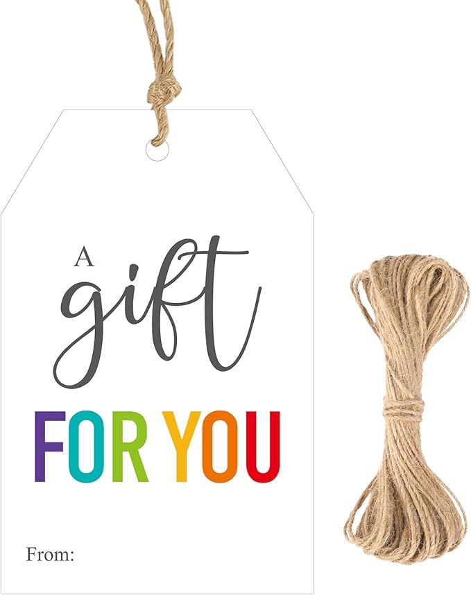 G2PLUS 50Pcs A Gift for You Tags - 3.3x2.2 in White Paper Name Tags with String, Gift Wrapping Hangtag for Wedding Baby Shower Birthday Christmas