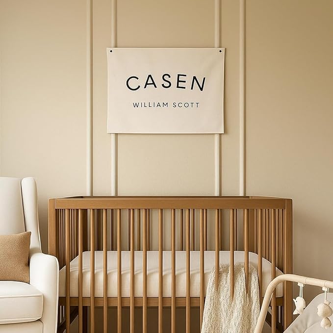Custom Baby Name Cavas for Nursery, Personalized Name Banner for Bedroom, DIY Boho Canvas Flag Name Sign Customizable for Playroom Baby Shower Birthday Party Themed Gift