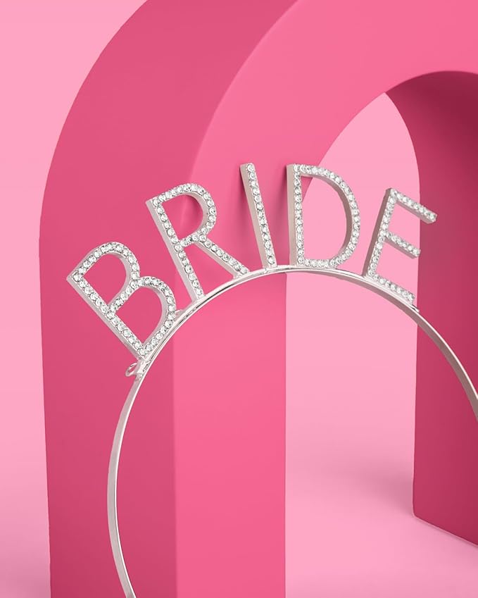 xo, Fetti Bride Rhinestone Headband with Detachable Veil | Bachelorette Party Decorations, White Headpiece Bridal Shower Gift, Bridesmaid Favors, Engagement Accessory