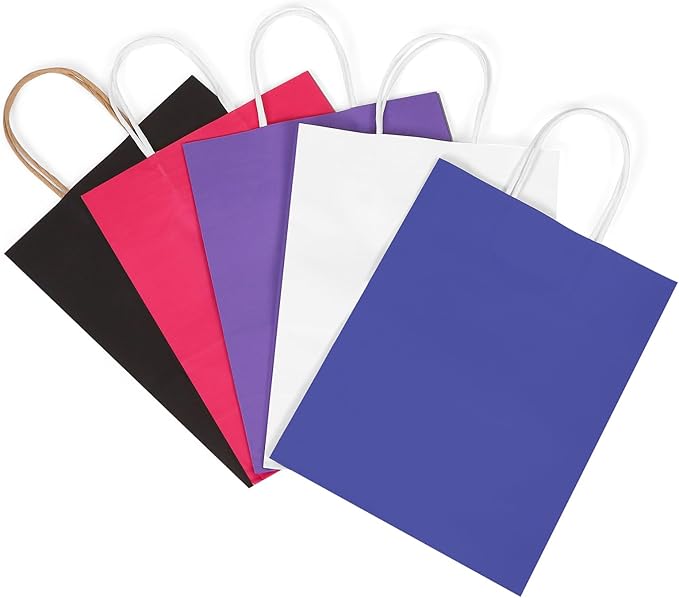 REMTAP Kraft Paper Bags with Handles - Bulk Gift Bags for Wedding, Party, Retail Packaging - White, 100pcs, 5.2 * 3.7 * 8.2