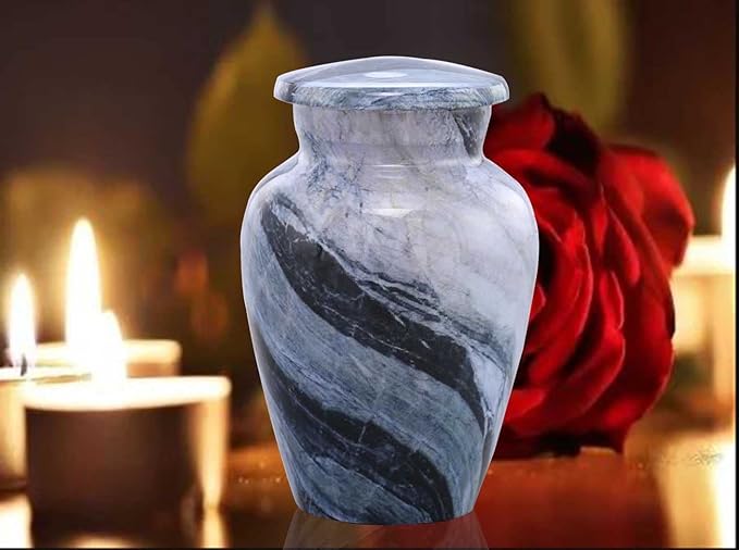 Small Keepsake Cremation Urns for Human Ashes - Marble Finish Metal Keepsake Urn - Mini Cremation Urn for Pet Ashes - Handcrafted Memorial Urn - Funeral Urns with Velvet Bag (Silver Wave)
