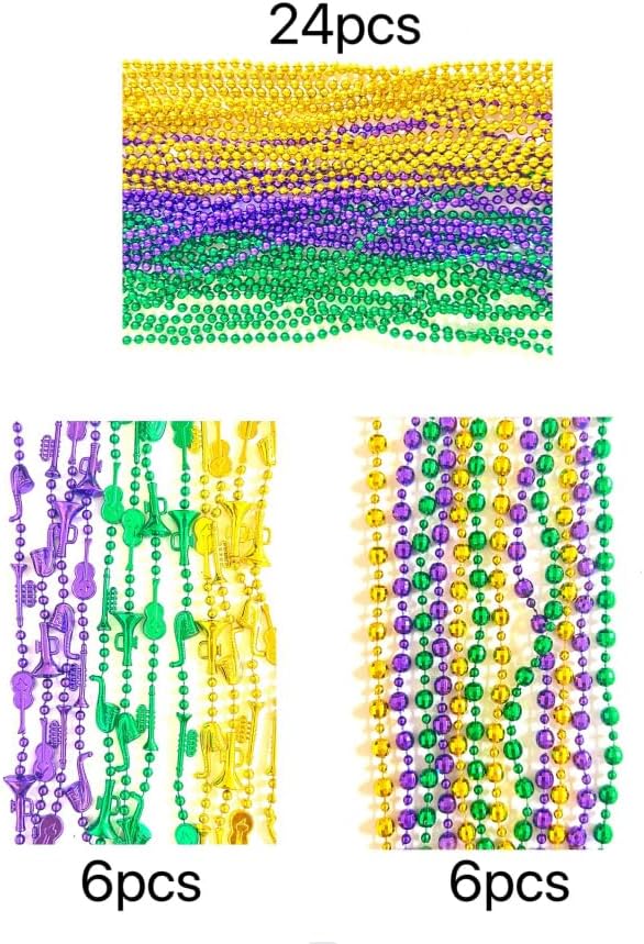 72 Pcs Mardi Gras Bead Necklaces Bulk Gold Purple Green Mardi Gras Bead Necklaces Holiday Parade Party Supplies