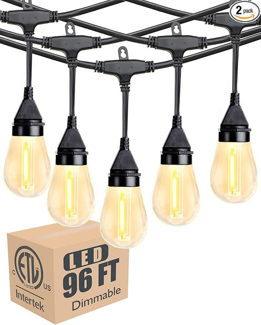 Lightdot 96FT Outdoor Led Patio Lights, Led String Lights with Shatterproof Edison Vitage Bulbs,2200K, Commercial Grade Hanging Light for Patio Cafe Bistro Backyard- ETL Listed