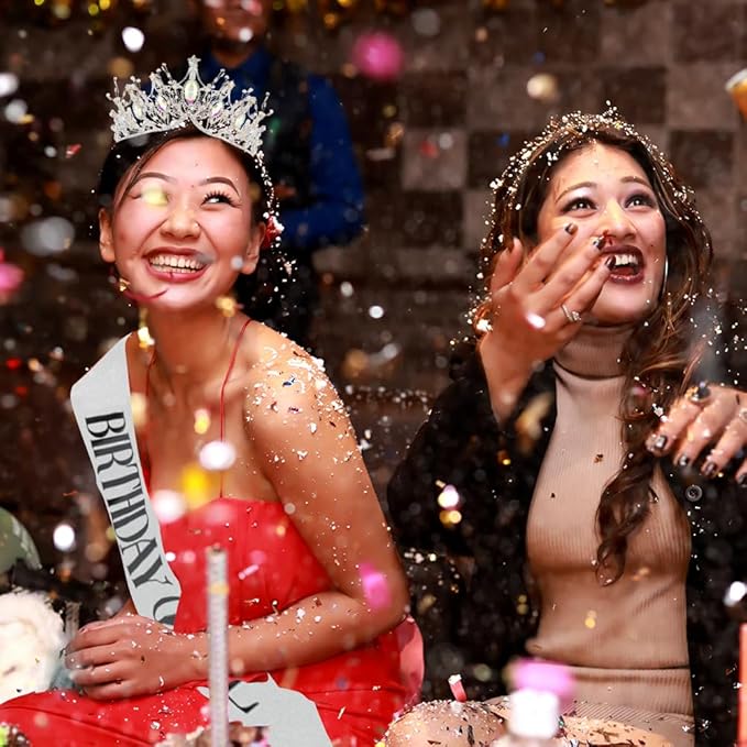 AOPRIE Birthday Queen Sash for Women Girls Birthday Tiara & Crowns for Girls Birthday Headbands for Women Happy Birthday Accessories Favor Supllies Black Silver, 2 Pack