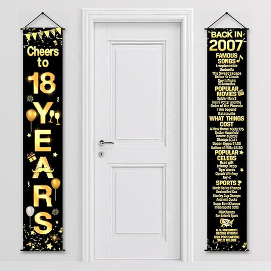18th Birthday Party Anniversary Decorations Cheers to 18 Years Banner Party Decorations Welcome Porch Sign for Years Birthday Supplies (18th-2007)