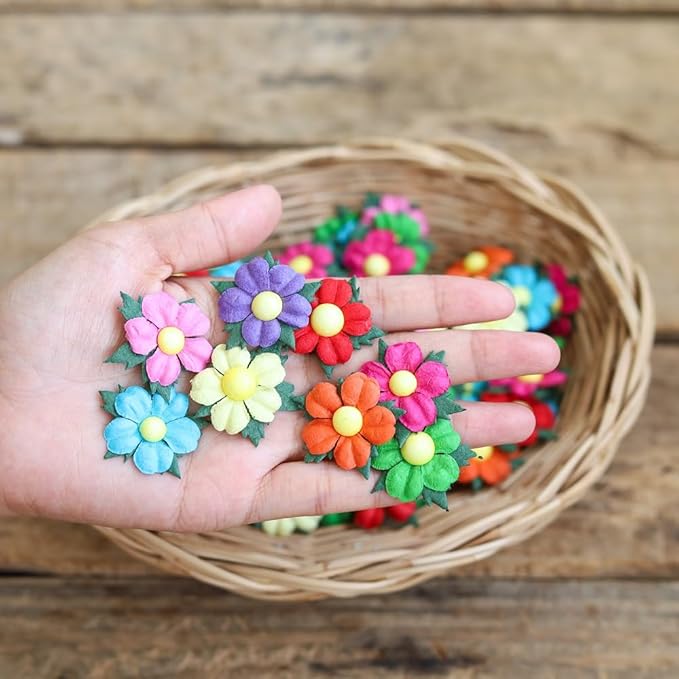 Handmade 100 Pcs Lovely Mulberry Paper Flowers 30x30mm Scrapbooking Wedding DIY Craft Supplies Card Paper Flowers Craft Projects Artificial Flowers. (10 Colors)