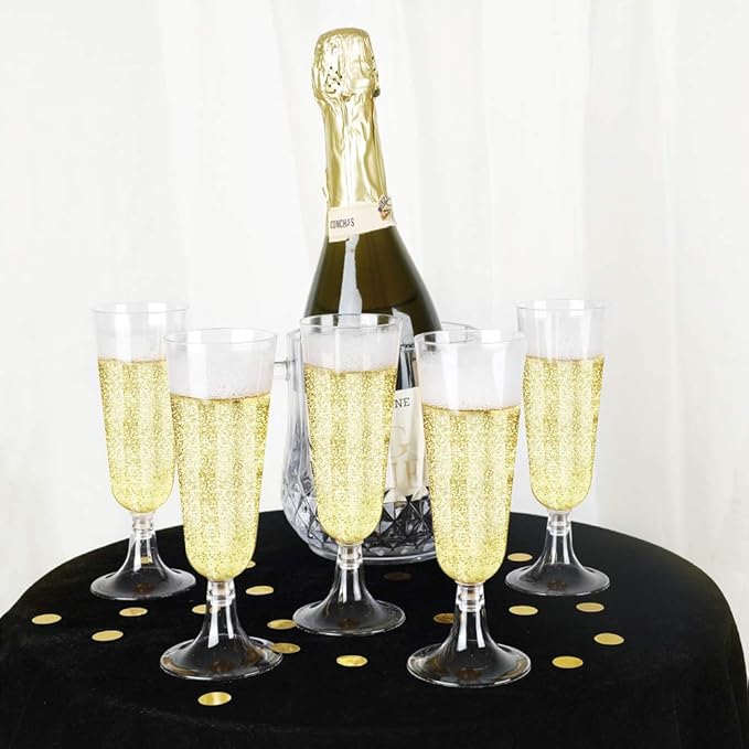 BUCLA 100 Pack Clear Plastic Champagne Flutes- 5OZ Plastic Champagne Glasses- Premium Quality Clear Disposable Cups-Ideal for Parties& Weddings