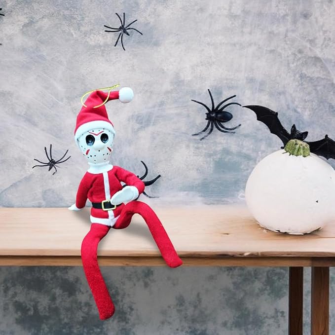 Creepy Hockey Masked Horror Elf Decoration 35cm – Handmade Horror-Inspired Ornament for Christmas, Halloween & Holiday Party Décor – Spooky Collectible with Sinister Expression