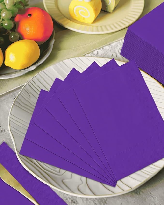 qiqee Purple Paper Napkins 13 * 16inch Guest Paper Disposable Towels Napkin Paper Hand Towels for Wedding, Dinner, Birthday Party, Dessert Cocktail ＆ Kitchen Napkins（ 120 Count）