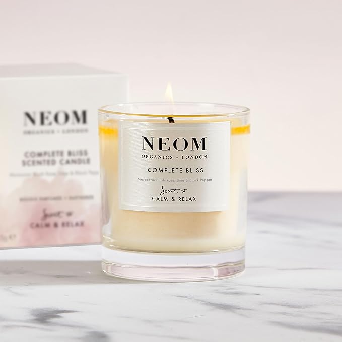 NEOM- Complete Bliss Scented Candle, 1 Wick | Blush Rose, Lime & Black Pepper | Essential Oil Aromatherapy Candle | Scent to De-Stress