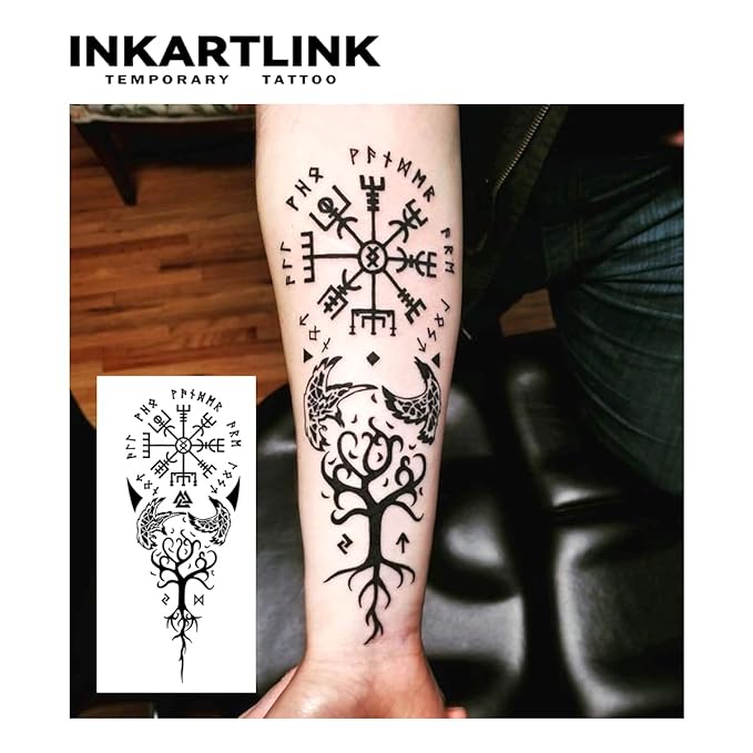 INKARTLINK Tattoo Tech, 2 Sheets Large Semi Permanent Tattoo, Adult Art Design Temporary Tattoos, Lasts 1-2 Weeks, Waterproof, Realistic Look, No Adhesive, No Reflection (Ancient Symbols)