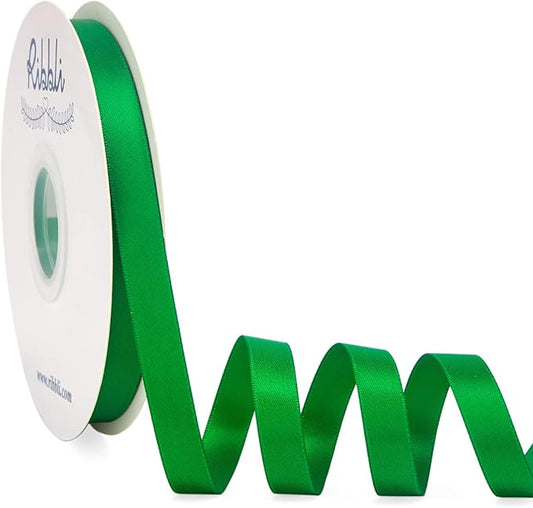 Ribbli Emerald Green Satin Ribbon Double Faced Satin 1/2 inch x Continuous 50 Yards-Green Ribbon for Gift Wrapping Crafts Wedding Decoration Bows Bouquet Floral Arrangement