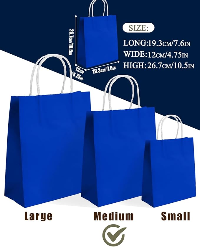 qiqee 30PCS Medium Gift Bag with Handles Bulk 11"x5"x8" Gift Bags Diamond Blue Bags Multiple Uses (Medium Size)