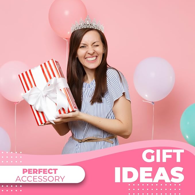 Birthday Tiara Crown with Sash for Women, Headband Hair Accessories for Wedding Party Costume Silver