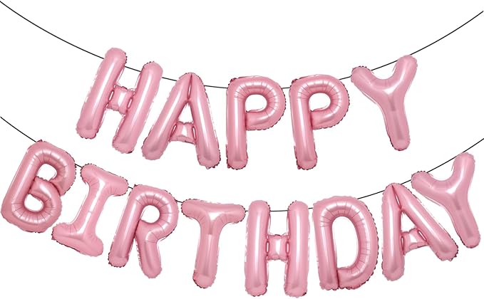 Accevo Pink Happy Birthday Banner 16 Inch Foil Letters Balloons Happy Birthday Balloon for Kids, Child, Adults, Boys & Girls Birthday Decorations Happy Birthday Sign