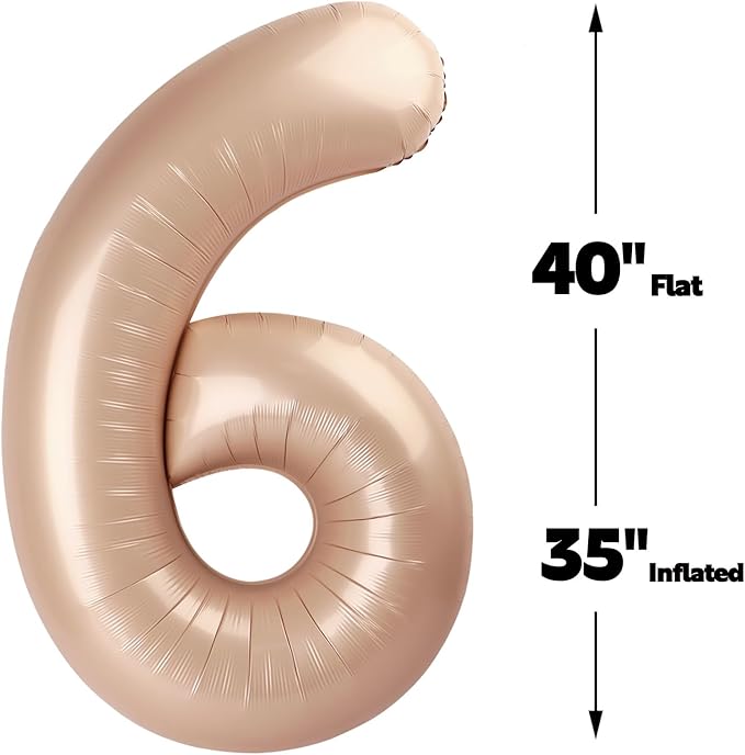 2026 Light Brown 40 Inch Mylar Foil Number 6 Balloon, Birthday Balloons for 6 16 Boy Girl Party Decorations Supplies,Light Brown Big Helium Balloon Numbers for 26 36 46 60 Men Women Anniversary