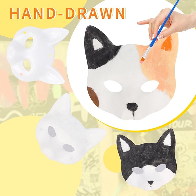 DIY Cat Fox Mask Set with Eye Meshes Stickers Faux Fur Fabric Strips for Halloween Masquerade Cosplay Party