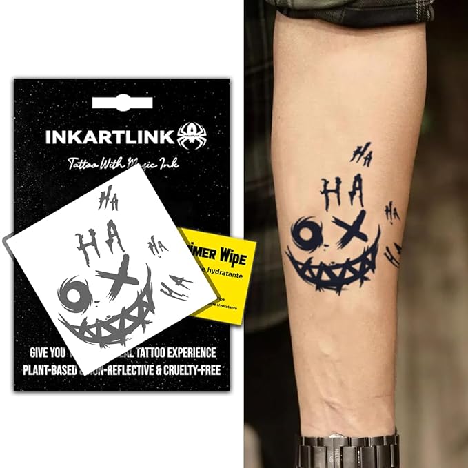 INKARTLINK Semi Permanent Tattoo, Temporary Tattoo, Beautiful and Realistic Design, Fun Tattoo Experience, Cruelty-free, Non-reflective, Waterproof (Funny Smiley Face 2)