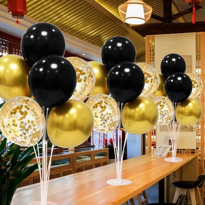 Black and Gold Party Decorations 4 Set Balloon Stand Table Centerpieces for Men's Women's Birthday Wedding Retirement Anniversary Graduation New Years Eve Party Supplies 2026