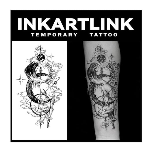 INKARTLINK Tattoo Tech, 2 Sheets Extra-Large Semi Permanent Tattoo, Adult Art Design Temporary Tattoos, Lasts 1-2 Weeks, Waterproof, Realistic Look, No Adhesive, No Reflection (Fox God Design)