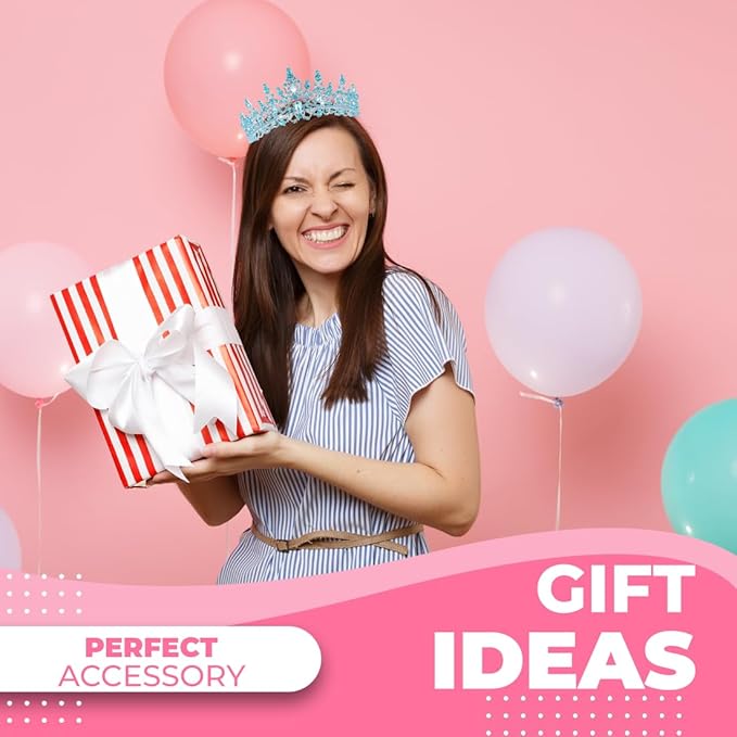 Birthday Tiara Crown with Sash for Women, Headband Hair Accessories for Wedding Party Costume (A-Blue)