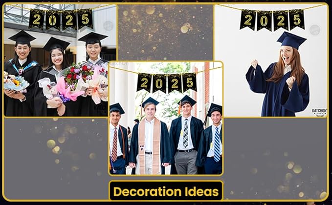 KatchOn,Glitter Graduation 2025 Banner - 8 Feet, No DIY | Black And Gold Graduation Banner 2025 | Graduations Decorations Class of 2025 | 2025 Sign For Graduations Decorations 2025 | Grad Party Decor