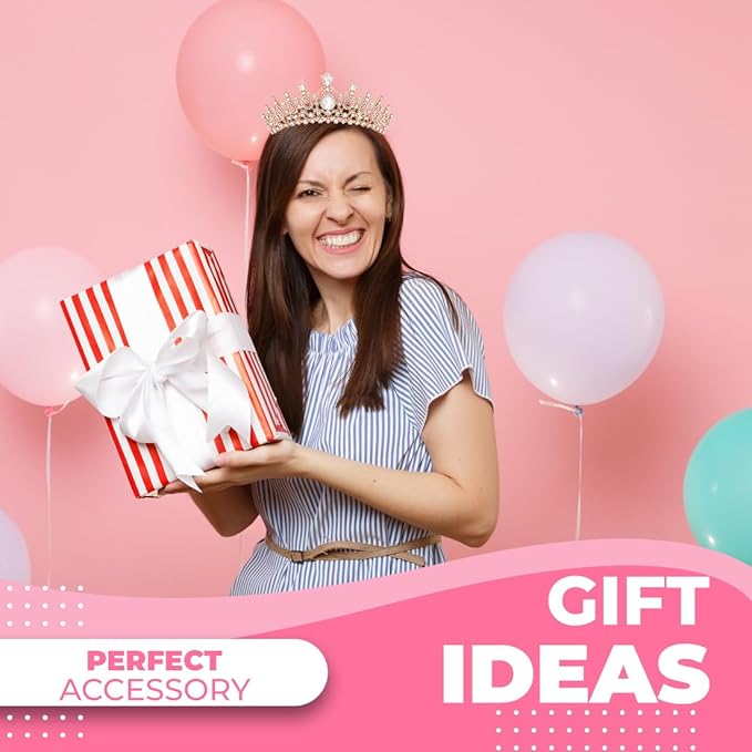 Birthday Tiara and Crown with Sash for Women, Hair Accessories for Wedding Party Costume (B - Rose)