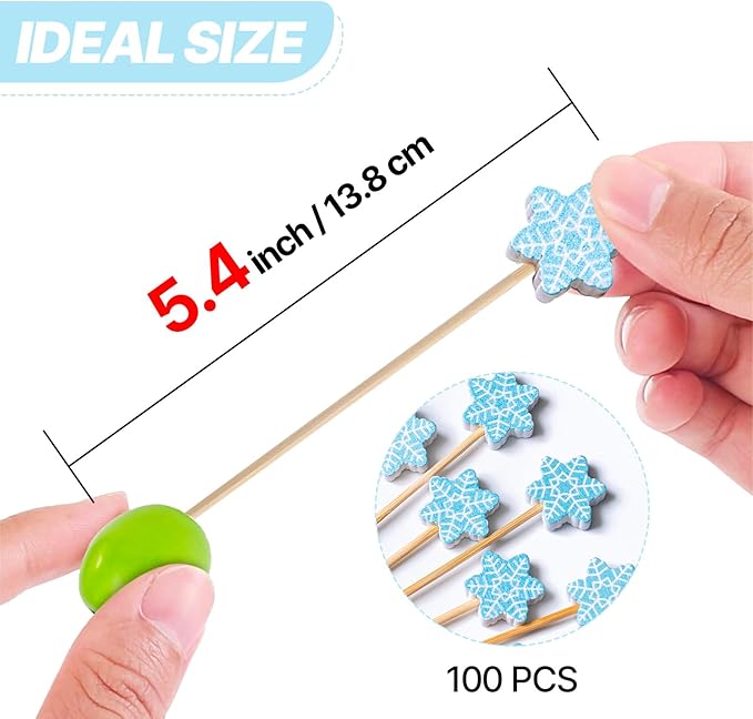PuTwo Christmas Snowflake Cocktail Picks 4.7 Inch 100pcs Bamboo Fancy Skewers Toothpicks for Appetizers Food Drink Fruit Sandwich BBQ Christmas Party Charcuterie Boards Accessories Party Supplies