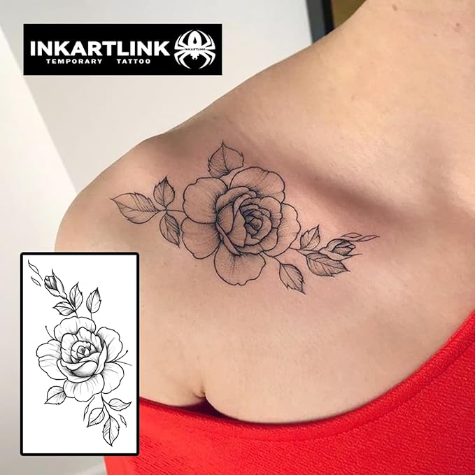 INKARTLINK Women's Semi-Permanent Floral Temporary Tattoos - Adult Art Design, Cruelty-Free, Waterproof, Non-Reflective (Flower)