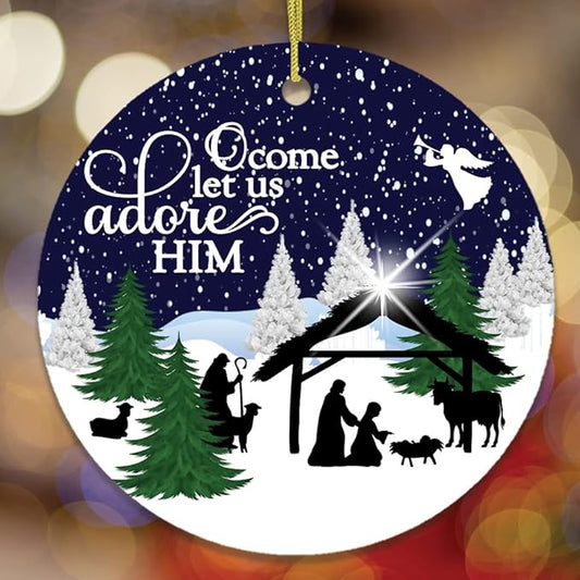 Religious Themed Christmas Ornaments, Nativity and Jesus Christ Decorations - O Come Let us Adore Him Nativity Birth of Christ Christmas Ornament