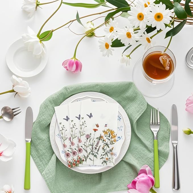 Floral Napkins 100 Pcs Watercolor Floral Paper Napkins Disposable Decorative Florals Cocktail Napkin Spring Flower Napkin Wildflower Dinner Napkin Guest Hand Towels for Wedding Baby Shower Birthday