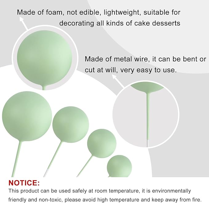 ASTARON 20 Pcs Ball Cake Topper Decorations Mini Balloons Cake Topper Sticks Light Green Balls Cake Picks Cake Topper Balls Cake Decorations for Wedding Birthday Cake Decorations