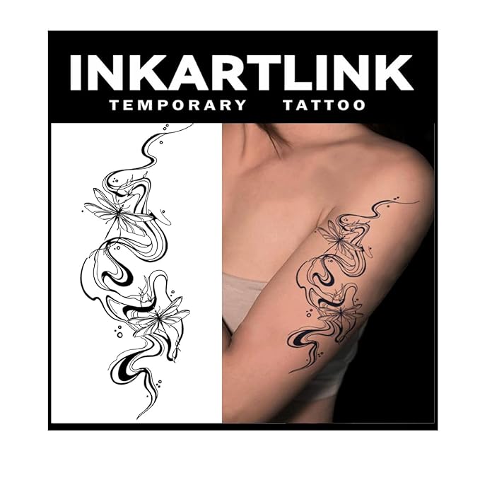 INKARTLINK Tattoo Tech, 2 Sheets Large Semi Permanent Tattoo, Temporary Tattoos, Last 1-2 Weeks, Waterproof, Realistic Look, No Adhesive, No Reflection （Flower INK Design)294