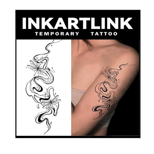 INKARTLINK Tattoo Tech, 2 Sheets Large Semi Permanent Tattoo, Temporary Tattoos, Last 1-2 Weeks, Waterproof, Realistic Look, No Adhesive, No Reflection （Flower INK Design)294
