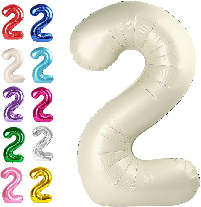 40 Inch Big Cream White Number 2 Balloon Birthday Decoration, Number 2 Helium Balloon 12 20 22 23 24 26 28 32 42 Celebration, Boy Girl Baby Anniversary Party Graduations Supplies Decorations