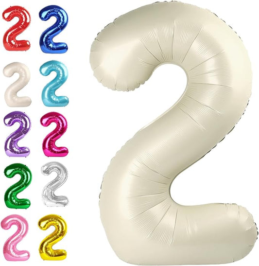 40 Inch Big Cream White Number 2 Balloon Birthday Decoration, Number 2 Helium Balloon 12 20 22 23 24 26 28 32 42 Celebration, Boy Girl Baby Anniversary Party Graduations Supplies Decorations