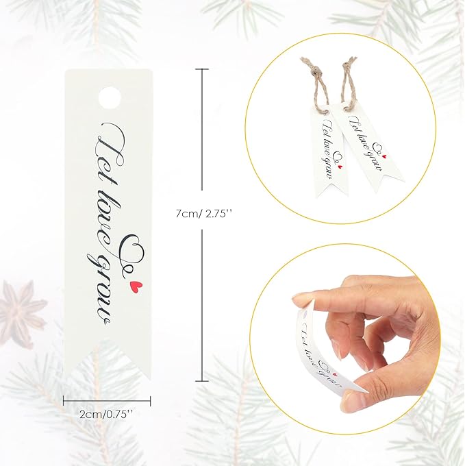 G2PLUS Wedding Gift Tags, 100PCS Let Love Grow Tags, Mini Wedding Favor Tag, 2.8X0.8 in White Paper Gift Tags with String for Candy Bags, Valentines, Wedding, Baby Shower
