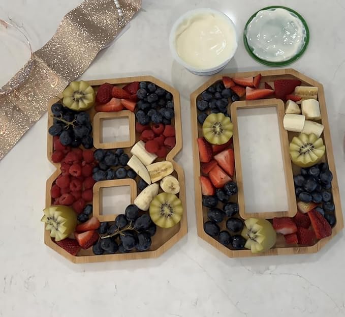 15.8'' Wood Charcuterie Fillable Board Box, Reusable Alphabet Number Shaped Form Tray for Birthday Anniversaries, Serving Tray for Birthday Party Decor Serving Plates Display Candy Cake (Number 0)