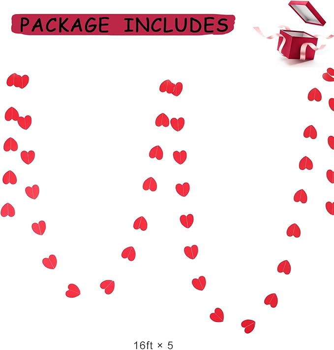 Anniversary Decorations, Happy Anniversary Banner, Hanging String Hearts, Red and Gold Balloons, Love Balloon, Red Silk Rose Petals for Wedding Bridal Shower Bachelorette Party Decorations