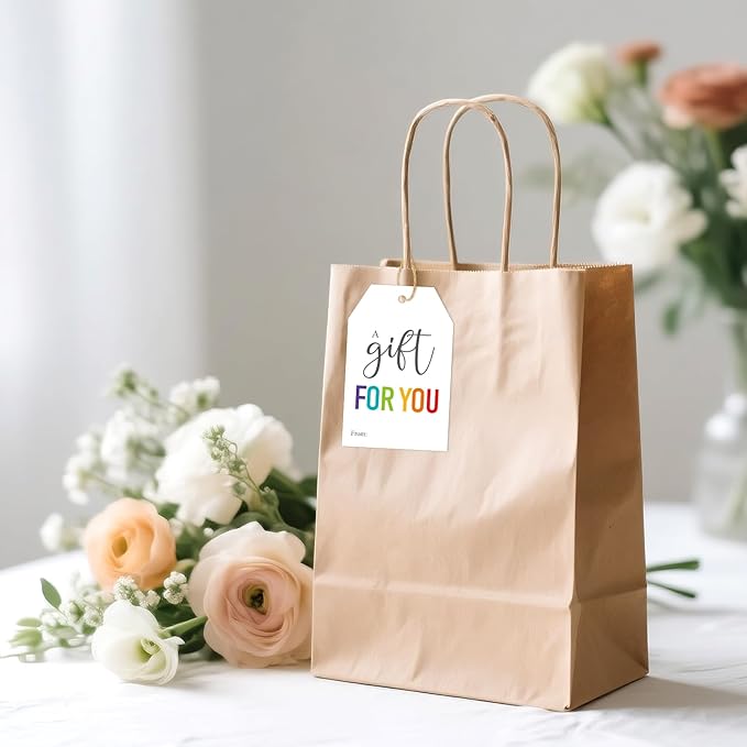 G2PLUS 50Pcs A Gift for You Tags - 3.3x2.2 in White Paper Name Tags with String, Gift Wrapping Hangtag for Wedding Baby Shower Birthday Christmas
