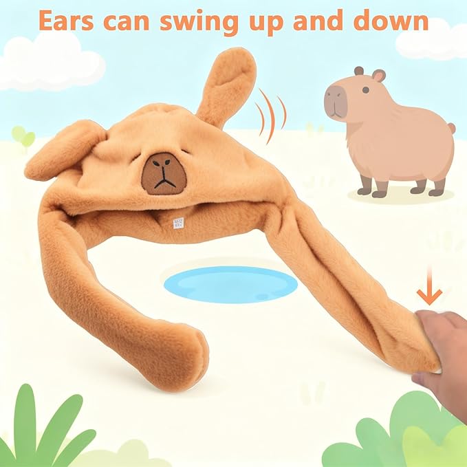 Plush Ear Moving Jumping Hat,Cute Fluffy Cap, Soft Warm HeadWear